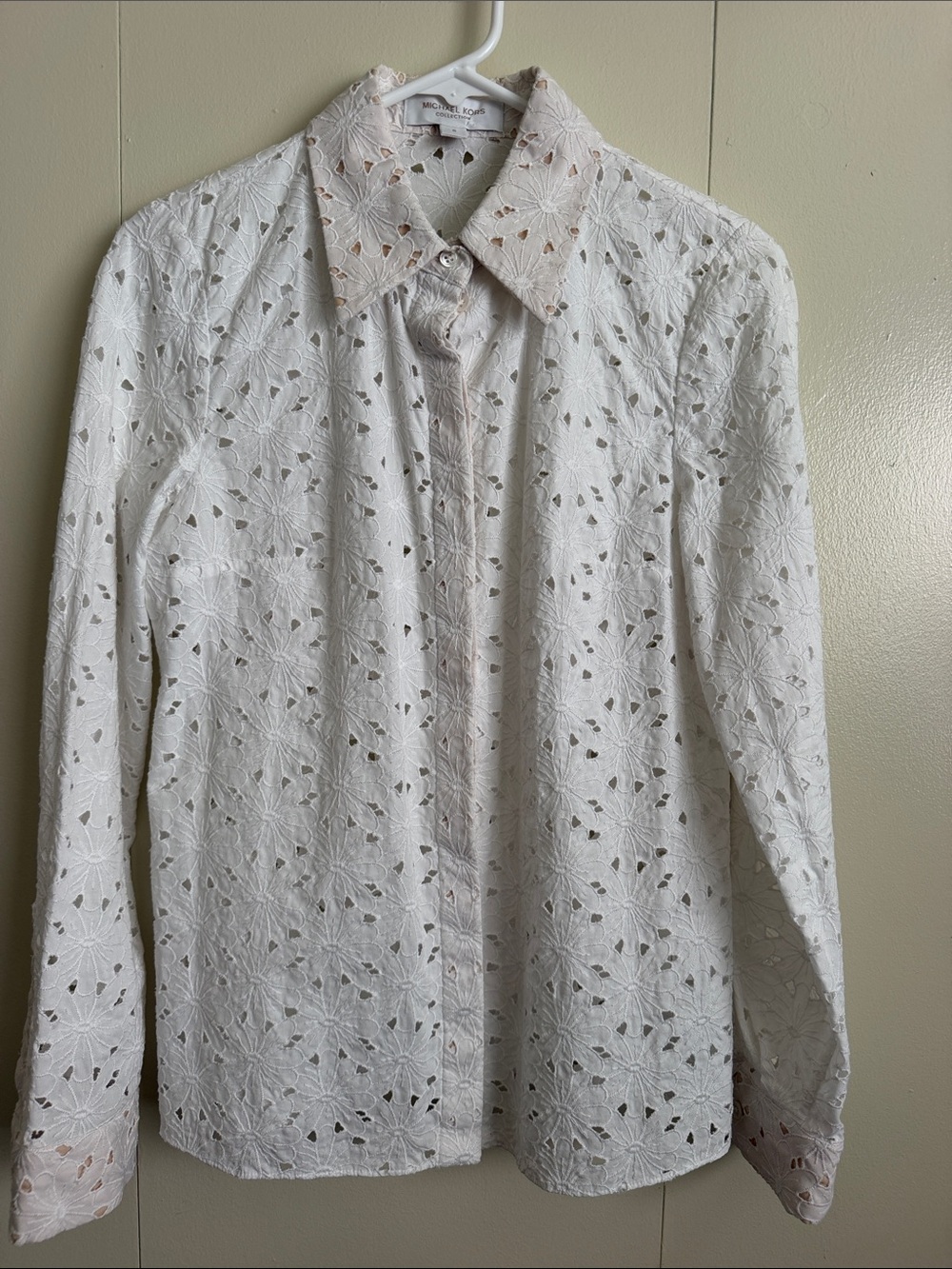 Michael Kors White Eyelet Lace Button-Down Shirt